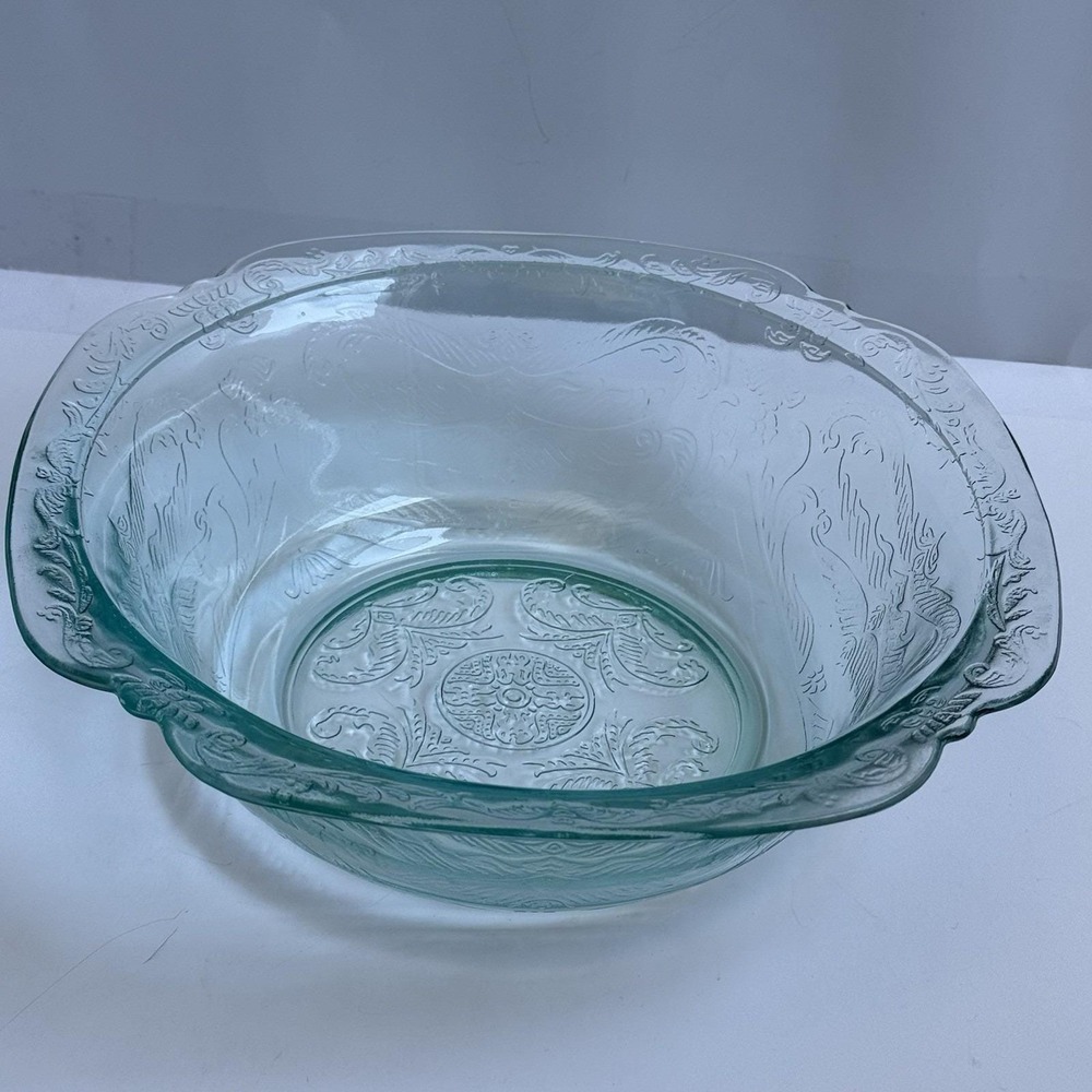Vintage Depression Glass Recollection Madrid Teal 9"‎ Serving Bowl